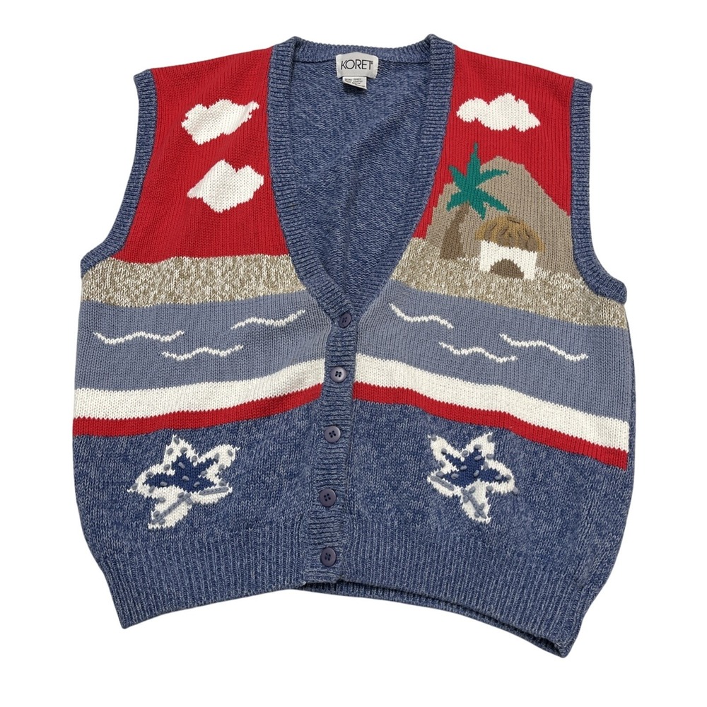 Vintage Koret Sweater Vest Womens XL Beach‎ Vacation Florida Tropical Resort
